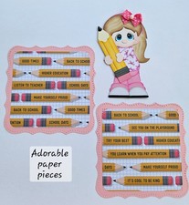 Handmade scrapbooking paper piecing set for layouts, cards school girl