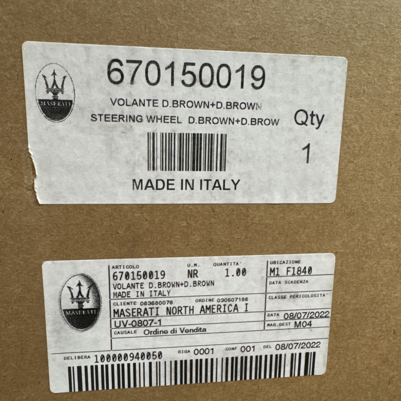 Maserati 670150019 Steering Wheel Dk Brown W/Dk Brown Wood Ghibli (2017 Onwards)