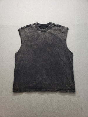 #ad Nova Men Tank Top L Black Acid Wash Sleeveless Crew Neck Muscle Style Cotton $12.99