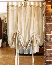Cotton Linen Tie Up Curtain Country Style Tab 51"W x 75"L Pack of 1 Beige