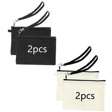 US 2Pcs Canvas Pencil Pouch Makeup Bag Cosmetic Bags w/Zipper School Pencil Case