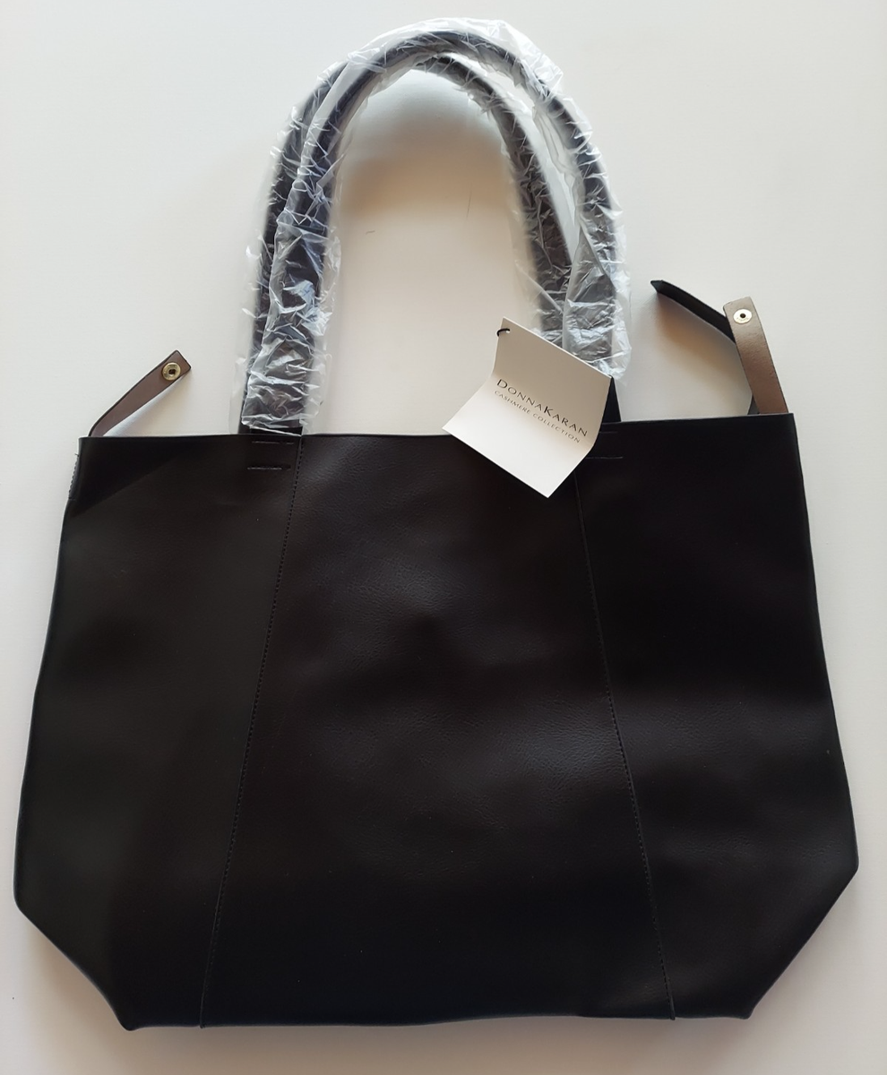 Donna Karan Cashmere Collection Large Black Open Top Tote Bag side