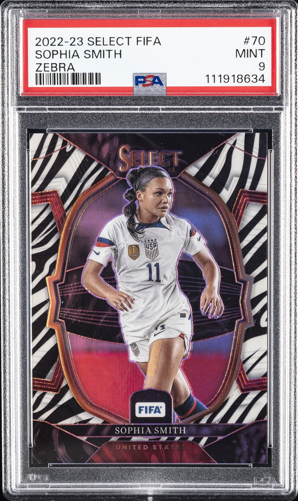2022 PANINI SELECT FIFA ZEBRA #70 SOPHIA SMITH 15/25 PSA 9