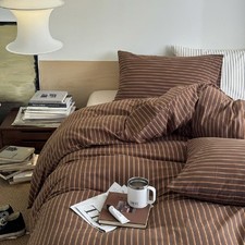 Bildenly Striped Duvet Cover Full Size Brown Stripes Duvet Cover Retro Vintage