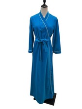 Vtg 70s Vanity Fair Velour Blue Robe Sz M Long Wrap Retro House Coat