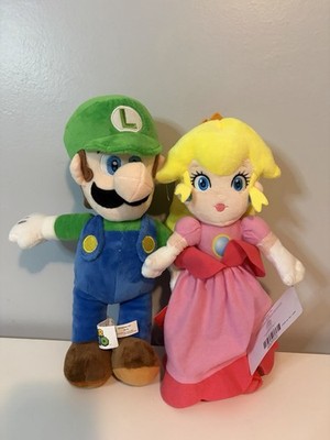 New 10 -12  Set Of 2 Super Nintendo Luigi And Princess Peach Soft Plush Toys