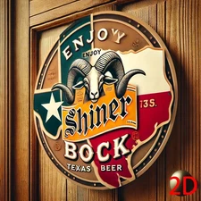 2D Flat, 1pc Shiner Bock Texas Beer Vintage Aluminum Tin Metal Signs Wall 8X8
