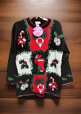 JJ Poole Ugly Christmas Sweater Size M Glitter Stocking Ornaments Vtg 1980s NEW