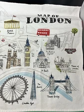 Alice Tait Map Of London Cotton Tea Towel Illustrations 28” x 17” Big Ben Palace