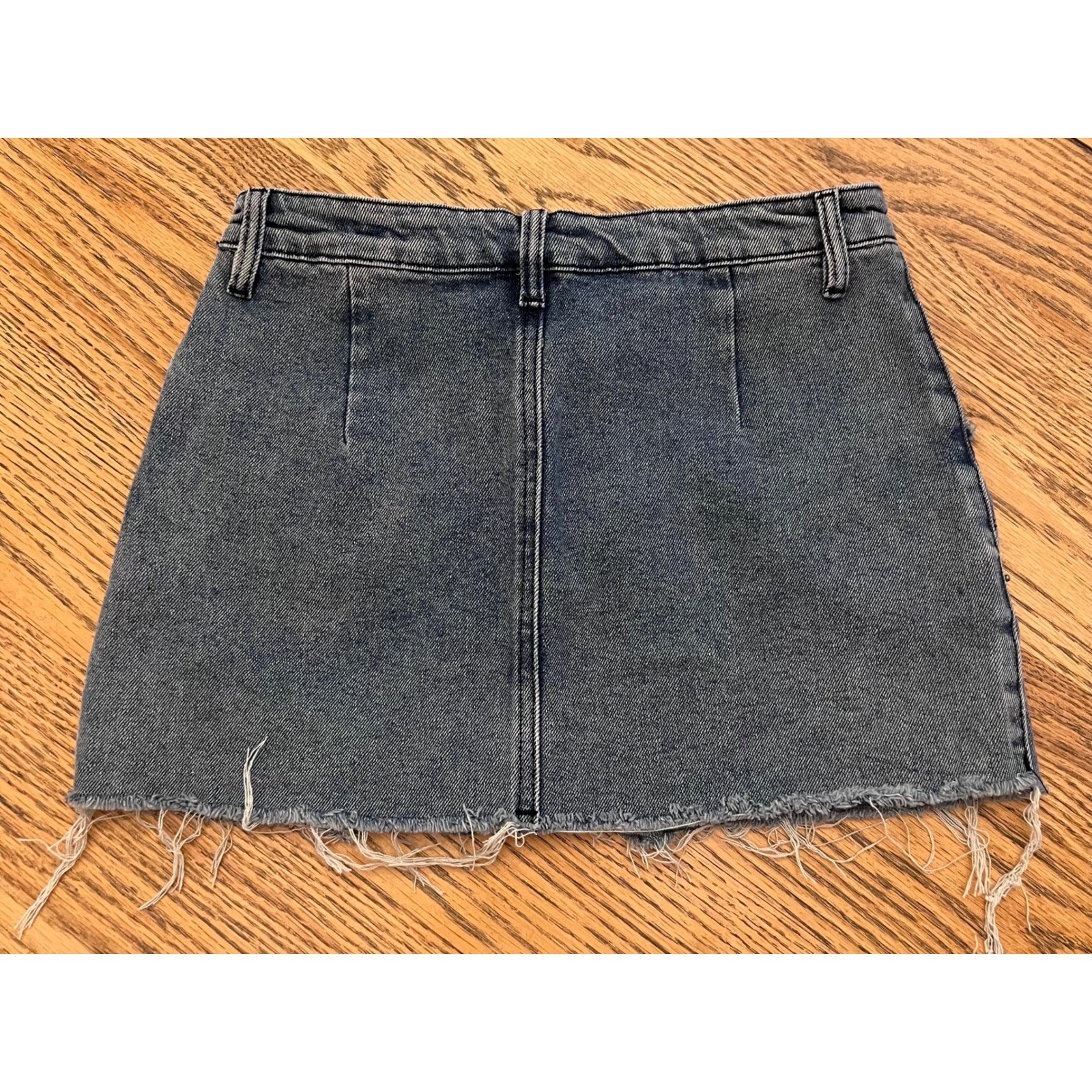 Fashion Nova Patchwork Denim Mini Skirt Blue Black Distressed Raw Hem XS image 4