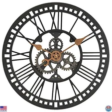 FirsTime & Co. 24" Bronze Roman Gear Wall Clock – Vintage Round Farmhouse Decor