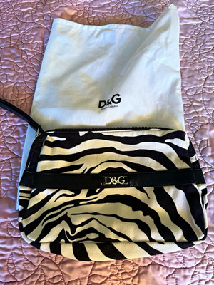 Dolce&Gabbana Zebra Print Wristlet Clutch Black & White Zip, Silver Hardware