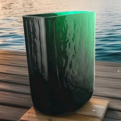 Blenko # 3732 Pillow Vase, Dark Green 8'' Mid Century Modern Art Glass Vintage