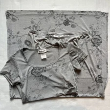 Vintage Wrapper Maxi Skirt Set Silver Gray Floral Print Slinky Y2K 90s Vtg