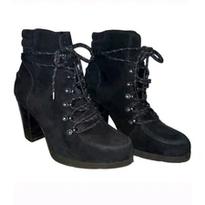 Gianni Bini Ankle Boots Booties Brown Suede Leather Padded Cuff Lace Up 8 M