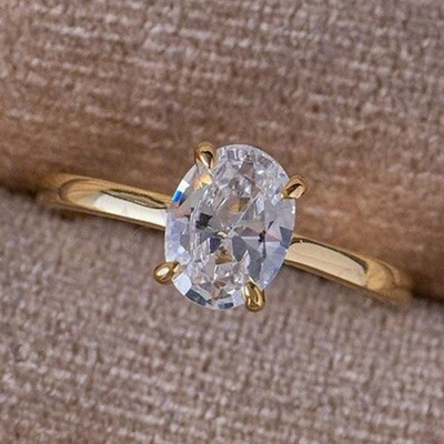 3.00Carat Oval Shape Lab Created Diamond Solitaire Ring 14k Yellow Gold Plated - image 1 of 4