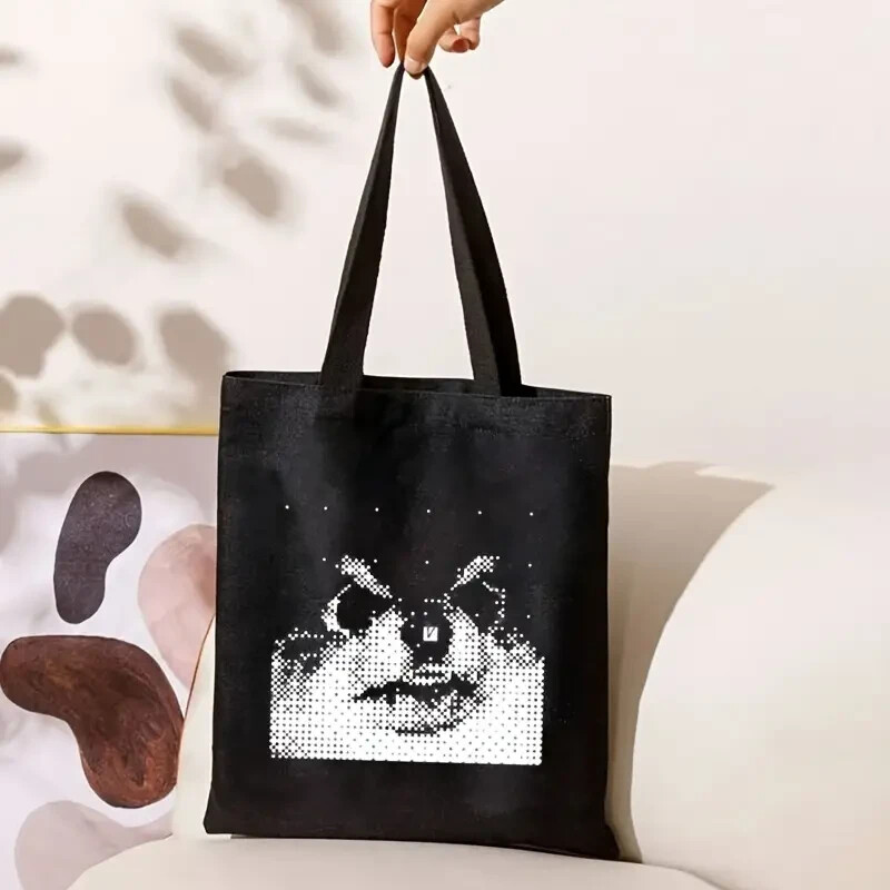 V BTS LAYOVER Black Canvas Tote Bag For Army Kpop Fan Fashion