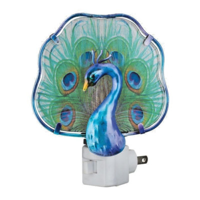 Peacock metal & glass night light 5x4 inches