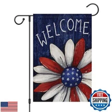 Wodison 4th of July Garden Flag 12x18 Inch Double Sided, Vertical Burlap Patr