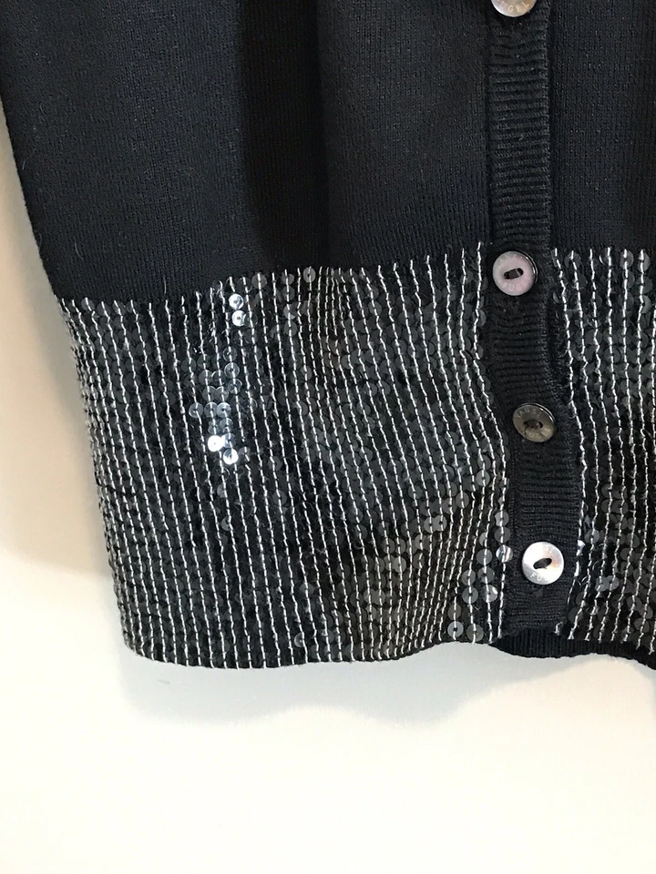 Yansi Fugel Black Silk Sequin Cardigan Sweater Size Medium Button Down - Image 4 of 4