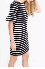 NWT J. Crew Ruffle Bell Sleeve Shift Dress Stripe XXS 00 0 2 Casual Black Ivory