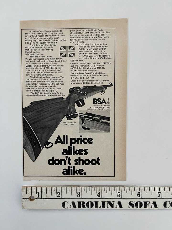 Vintage 1971 BSA Hunting Rifle Print Ad Galef & Sons Ad Only - Image 2 of 3
