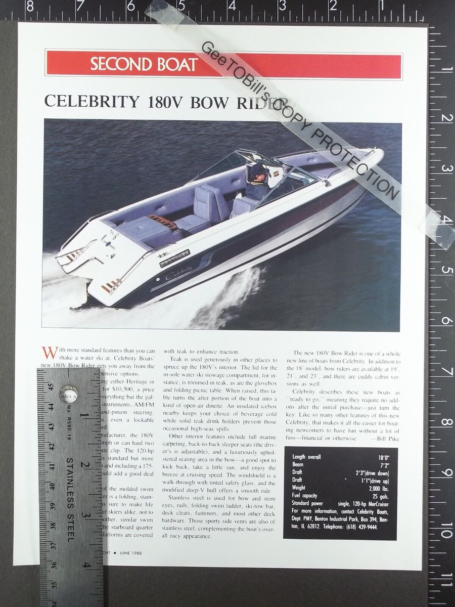 1988 1-page FEATURE on Celebrity 180 180V Bow Rider ski boat | eBay 1988 1-page FEATURE on Celebrity 180 180V Bow Rider ski boat | eBay