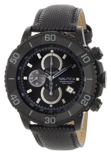 nautica mens nst 500 black & black chronograph tachymeter dial