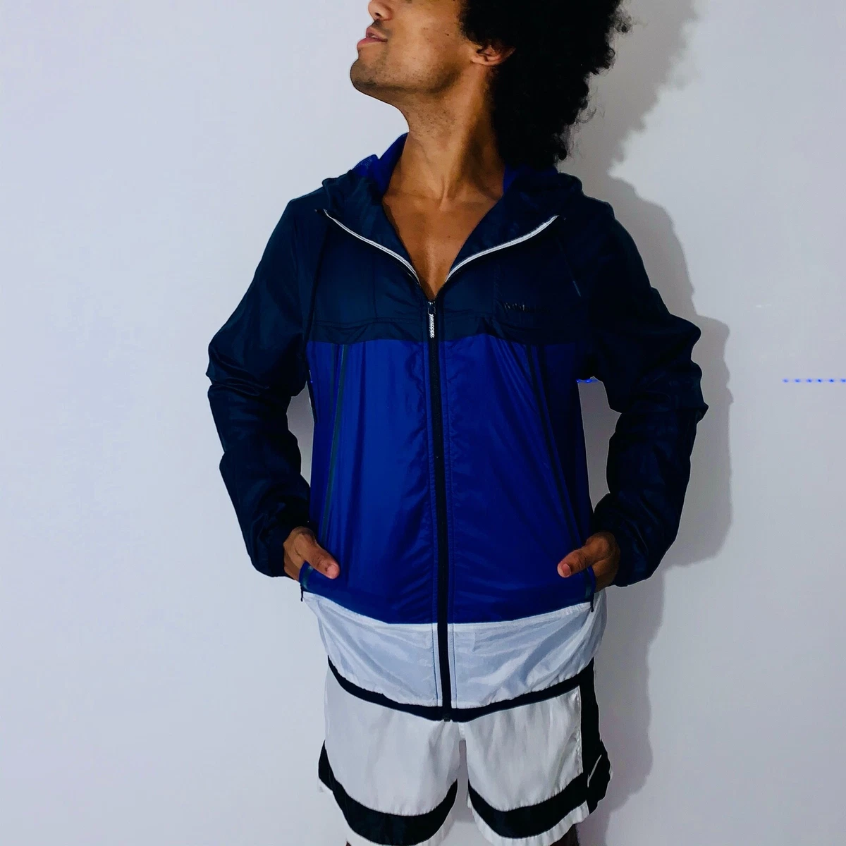 Rare Adidas Neo Nylon Glanz Soccer Jacket Windbreaker Blue Large