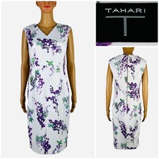 Tahari Womens 8 Dress Sheath Lilac Blossom Ivory Sleeveless V Neck NWT $118