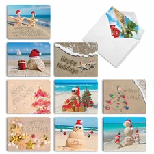 20 Christmas Cards (10 Designs, 2 Each) - Season's Beachin' AM6651XSG-B2x10