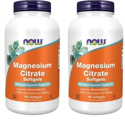 Magnesium Citrate W/Glycinate Malate Nervous System Support 2X180gels Now Foods