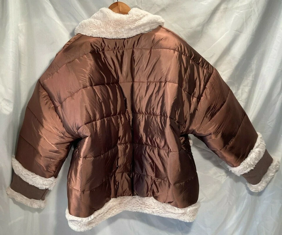 Free People Medium Size Coco Reversible Teddy Fur Padded Bronze Puffer Jkt - Image 4 of 4