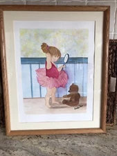 Original Watercolor Painting signed framed 13”x16” “Ballerina Wannabe”.