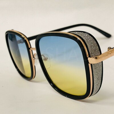Women\'s Gold Crystal Square Sunglasses Sparkling Composite Shiny Frame Design Amazon.com: FEISEDY Polarized Women Square Sunglasses  main image 3