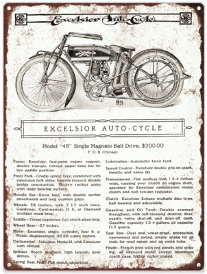 1912 Excelsior 4B Auto Cycle Motorcycle Garage Shop Metal Sign Repro 9x12'' 60309