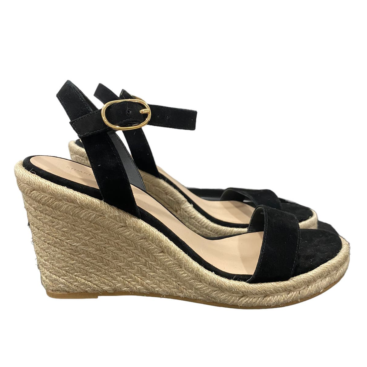 NEW Stuart Weitzman Teddi Espadrille Black Suede Wedge Heel