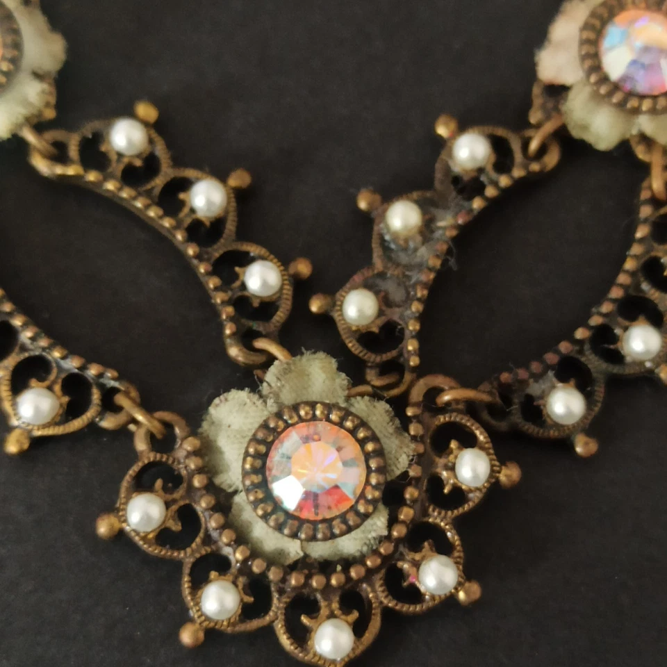 Collar Michal Negrin Romántico Victoriano Novia Blanco Ancho AB Shabby Chic Retro Foto 3 de 4