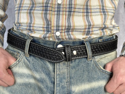 Cintura western da uomo in vera pelle fatta a mano senza fibbia pelle a grana intera - Foto 14 di 20