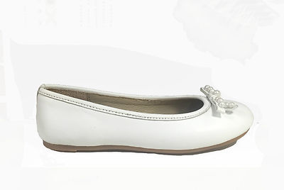 GIOSEPPO Girls' White Leather Ballerina Shoes With Bow And Beads