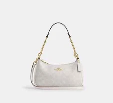 COACH Teri Shoulder Bag In Signature Canvas Gold/White/Chalk New Fast Shipping