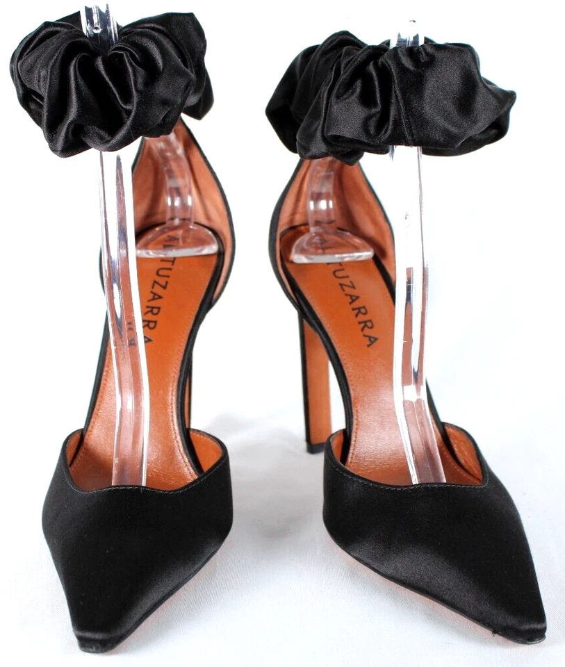 Zapatos de salón ALTUZARRA $795 negro satinado crujiente correa de tobillo GEORGE tacones puntiagudos 37 Foto 2 de 4