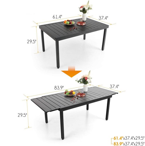 Patio Dining Table Rectangular 6~8 Person Metal Outdoor Retractable Tables - Picture 6 of 11