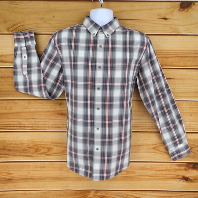 Chaps Long Sleeve Shirt Mens Size M Gray Plaid 100% Cotton Button Down Collar
