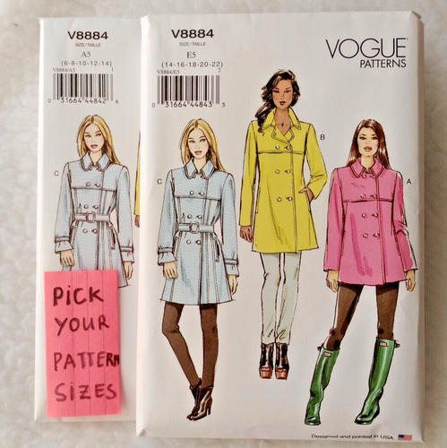 Vogue Outerwear Schnittmuster V8884 Zweireiher Mantel Jacke Gürtel 6-14/14-22 - Bild 2 von 9
