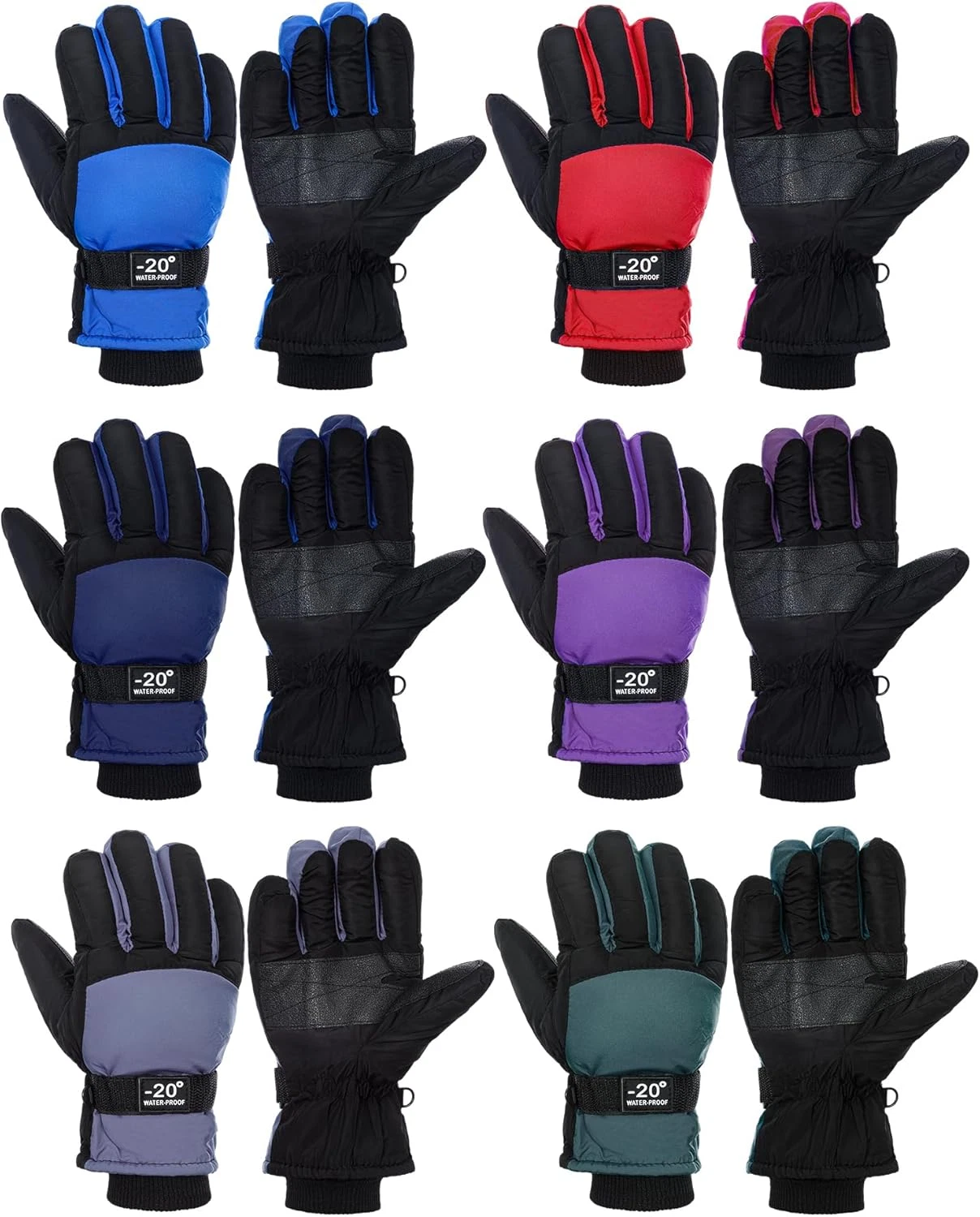 6 Pairs Kids Winter Snow Gloves Waterproof Boys Ski Mittens Windproof Warm Snow