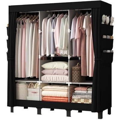 Portable Closet, Clothes Storage Box, Simple Wardrobe for Hanging Large Black