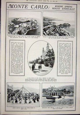 Antiker Druck Ref.950 1923 Reklame Monte Carlo Frankreich Ferienanlage
