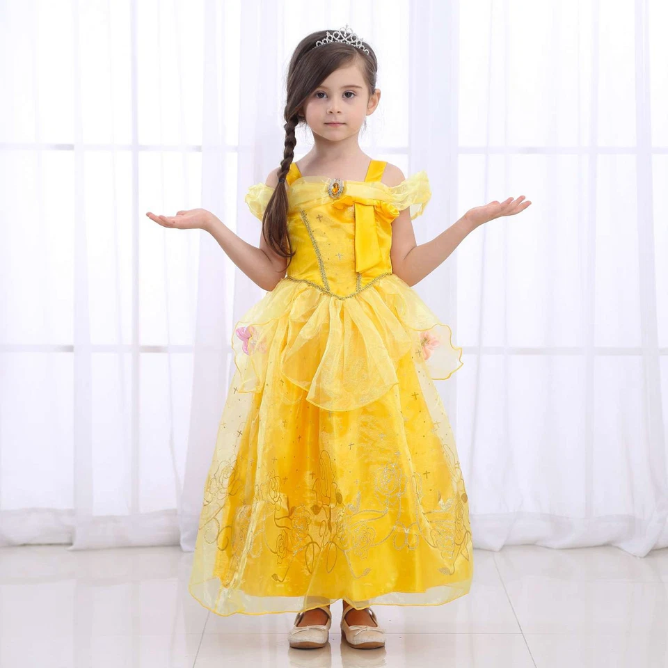 Girls Belle Costume Party Dress Princess Fancy Dress Kids Birthday Cosplay Gifts - Image 2 of 4