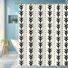 Black and White Floral Shower Curtain with Leaves Design